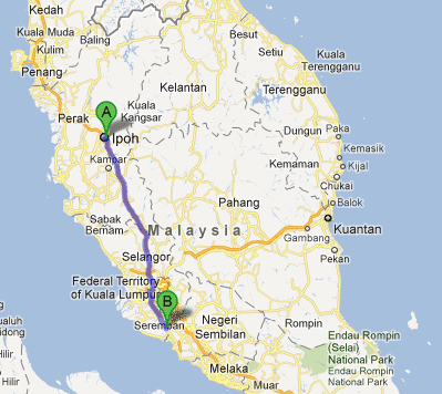 Map from Ipoh to LCCT