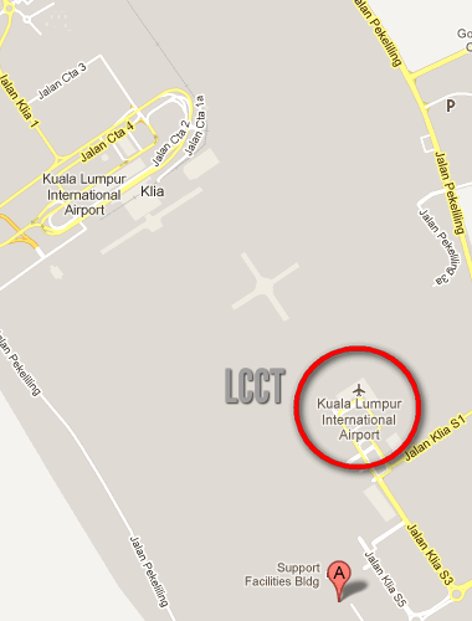 Location of LCCT and KLIA