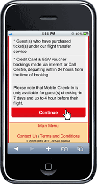 Mobile Check-In Step 1b: Select Continue to proceed