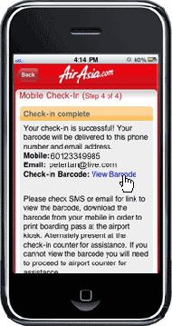 Mobile Check-In Step 6: Receive check-in confirmation notice. Please click to view barcode.