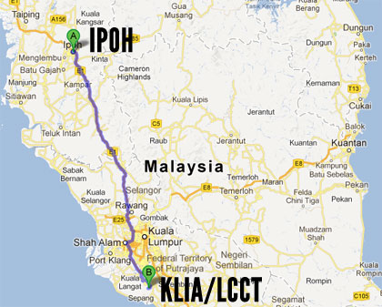 KLIA to Ipoh Map