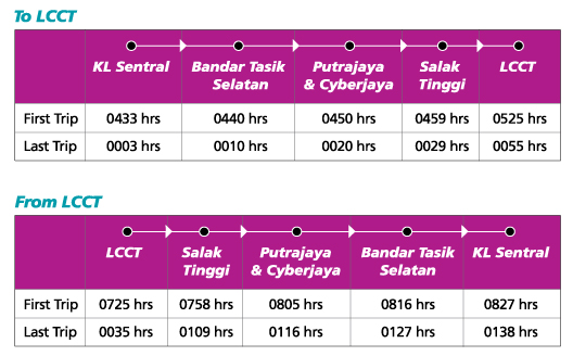 KLIA Transit To LCCT Schedule