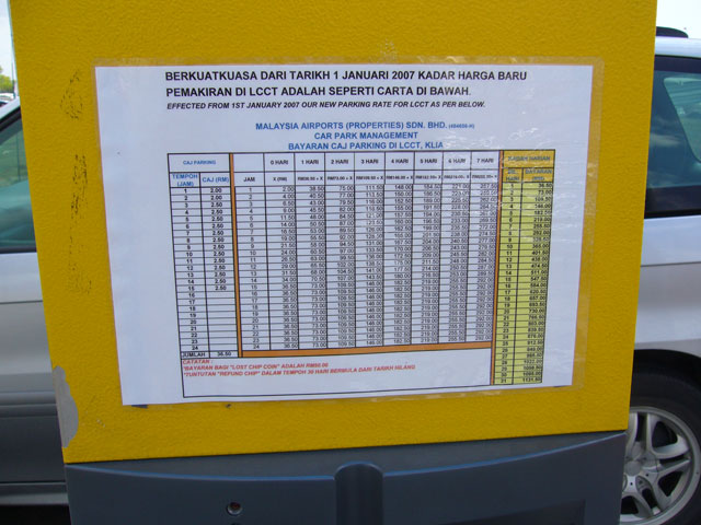 LCCT car park rate schedule
