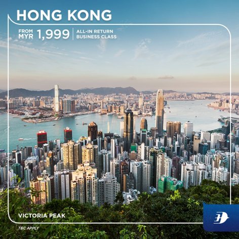 All-in return business class ticket to Hong Kong from MYR1,999