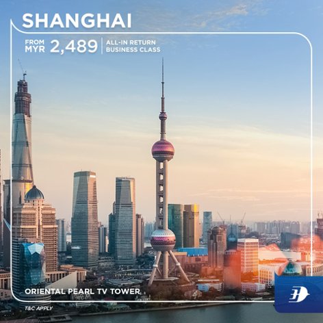 All-in return business class ticket to Shanghai from MYR2,489