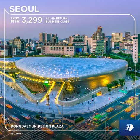 All-in return business class ticket to Seoul from MYR3,289