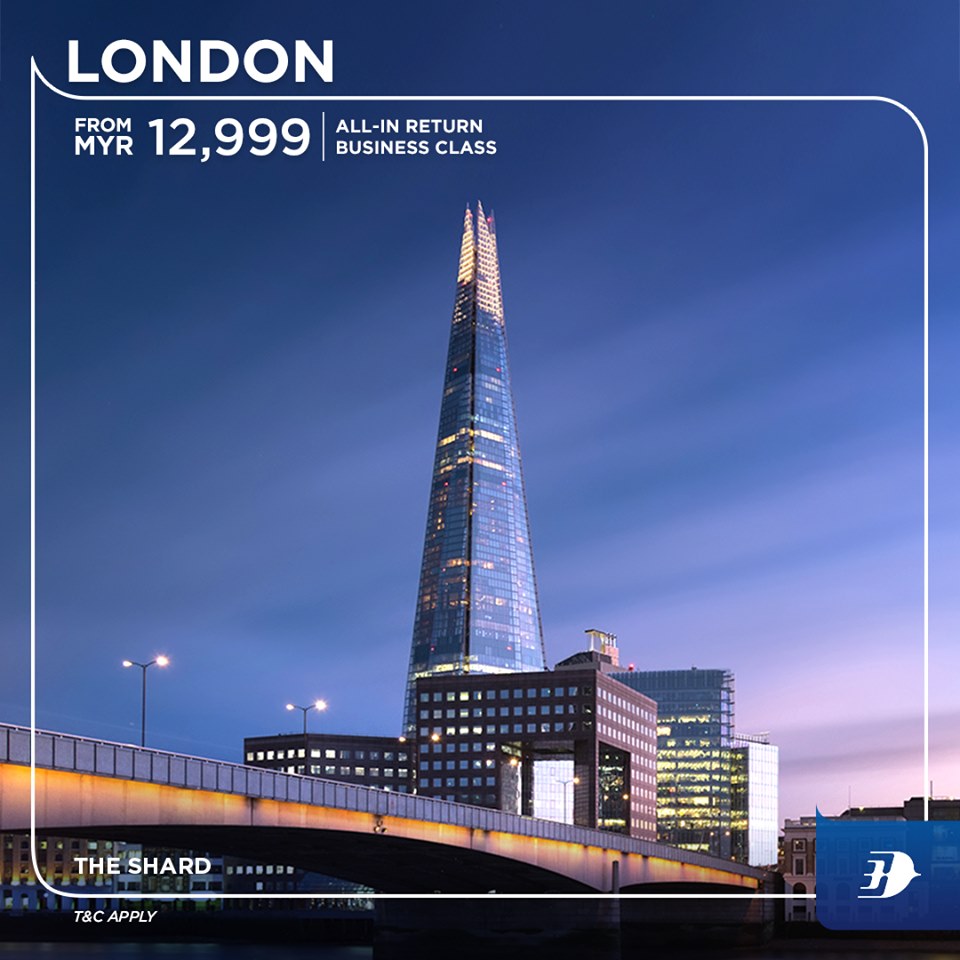 All-in return business class ticket to London from MYR12,999