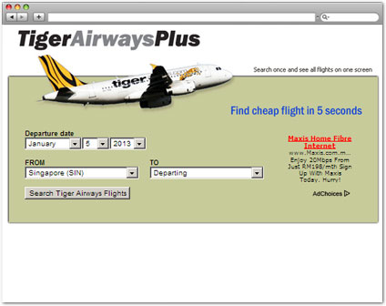 tigerairwaysplus.com Check Air Fare tool