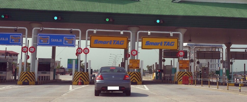 Vehicle approaching toll booths