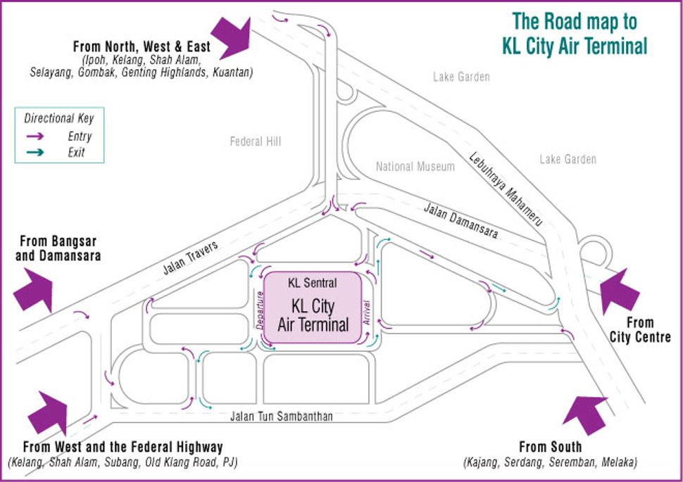 Road map to Kuala Lumpur City Air Terminal (KL CAT)